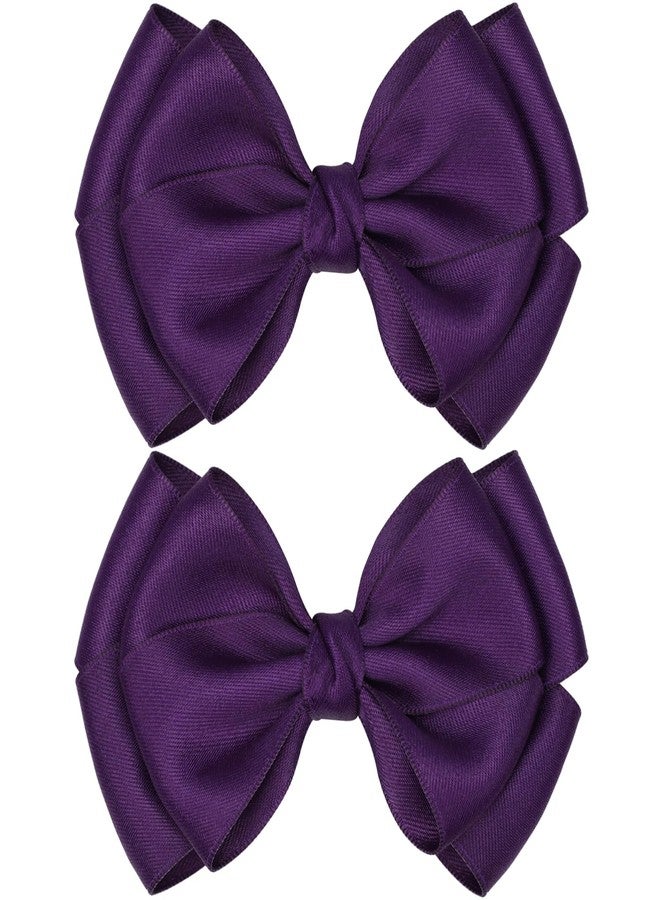 Zolyco 4.5 Inches Double Hair Bows for Women Girls Thick Ribbon Boutique Alligator Clips Hair Accessories for Older Kids Children Young Girls 2 Pcs (Deep Purple) - Image 1